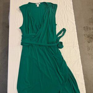 London Times Emerald Green Size 2X V-Neck Faux Wrap Dress Belted Sleeveless